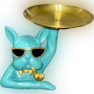Gold-Toned, Aqua Green DOG (Smoking Pipe, Sunglasses, Bow Tie, Holding Tray)…